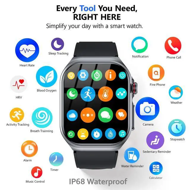 Alt view image 6 of 6 - Health Smart Watch for Men Women, 1.87'' Large Display Fitness Watches | Heart Rate,Blood Pressure,Sleep and Stress Trends,110+ Sports Modes, 7 Day Battery, IP68 Water-Resistant, Android iOS