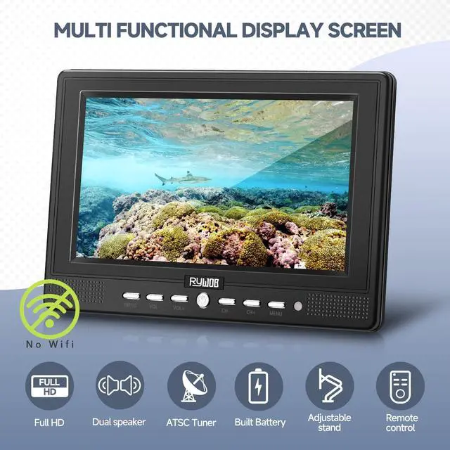 Alt view image 2 of 6 - 7 Small Portable TV with Antenna,Rechargeable Battery with Stand | Built-in Digital Tuner and FM,Equipped USB/TF card interfaces,Mini TV for Camping,Car