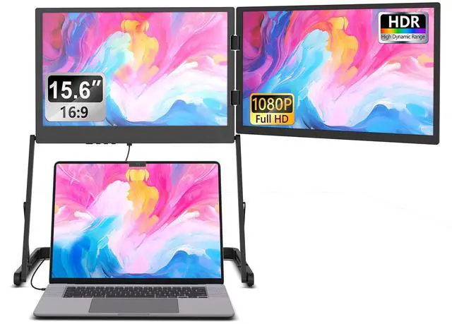 Main image of DuoCreate FHD 15.6" Triple Portable Monitor Extender for Laptop | 2×15.6" 1920×1080 IPS | 360° Rotation | USB-C & HDMI | Aluminum Alloy Foldable Stand | Eye Care | for 13-18.5" Mac & Windows