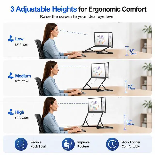 Alt view image 4 of 6 - DuoCreate FHD 15.6" Triple Portable Monitor Extender for Laptop | 2×15.6" 1920×1080 IPS | 360° Rotation | USB-C & HDMI | Aluminum Alloy Foldable Stand | Eye Care | for 13-18.5" Mac & Windows