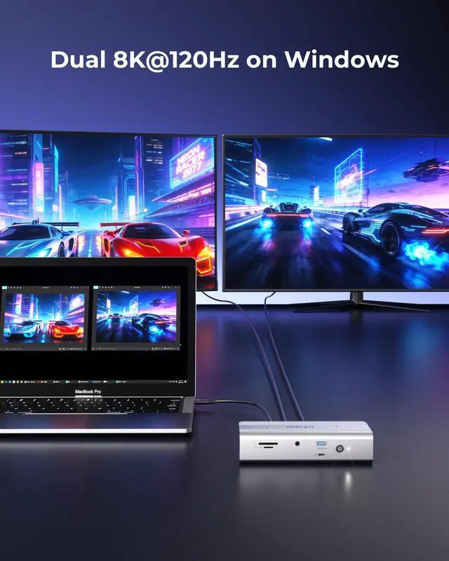 Alt view image 4 of 6 - Thunderbolt 5 Docking Station (80/120Gbps), Build in NVMe SSD Slot, 180W Power Delivery, Up to Dual 6K@60Hz for Mac, Dual 8K120Hz for Windows,3X Thunderbolt 5 Ports, Laptop Docking Station
