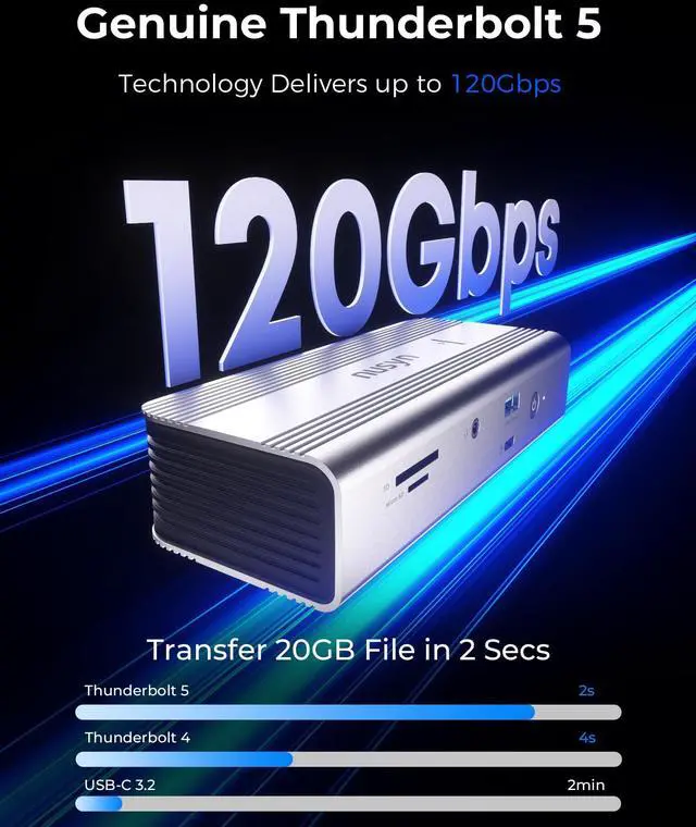 Alt view image 6 of 6 - Thunderbolt 5 Docking Station (80/120Gbps), Build in NVMe SSD Slot, 180W Power Delivery, Up to Dual 6K@60Hz for Mac, Dual 8K120Hz for Windows,3X Thunderbolt 5 Ports, Laptop Docking Station