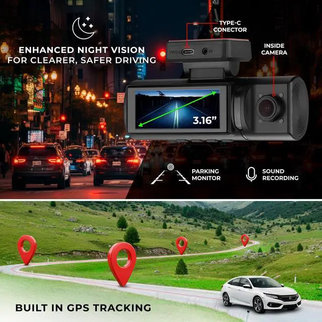 Alt view image 4 of 6 - Eagle-F3 4K Dash Cam Triple Front Cabin and Rear, WiFi GPS Dash Cam with Night Vision, 24/7 Parking Mode, G-Sensor, Loop Recording, Includes 64GB microSD Card