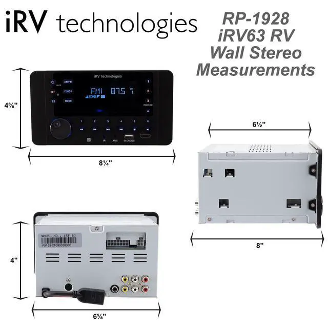 Alt view image 6 of 6 - Car Stereo with Bluetooth,IRV Technology iRV63 Independent Zone 3 Wireless RV Radio,Supports HDMI ARC,APP,Digital Surround Sound,A&FM,DVD,MP4,CEC,NFC,Clock,3 Zones Wall Mount Car Audio Receiver