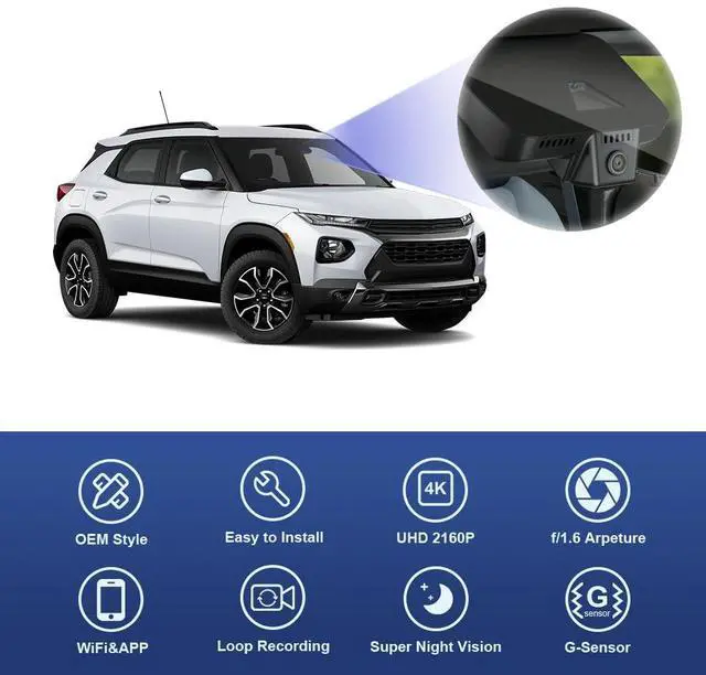 Alt view image 3 of 6 - 4K Dash Cam Suitable for Chevy Trailblazer 2021-2026 L LS LT ACTIV RS has Auto-Dimming (HD2-D5810), OEM Style, UHD 2160P Video, WiFi & APP, Loop Recording, G-Sensor, Plug & Play, 64GB Card