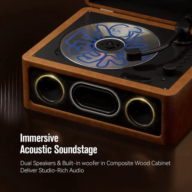 Alt view image 3 of 6 - Cute Retro Bluetooth CD Player with Built-in Speakers | Retro tabletop CD player streams via Bluetooth TX/RX, USB & AUX to speakers or headphones with remote control