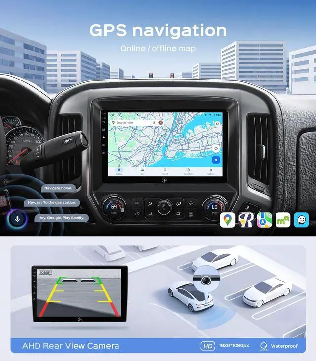 Alt view image 4 of 6 - 10.2'' Car Radio Stereo for Chevy Silverado 2014 2015 2016 2017 2018 GMC Sierra Replacement Upgrade 5G WiFi 2+64G Wireless Carplay/Android Auto/GPS/Bluetooth/FM Radio/1080P SWC