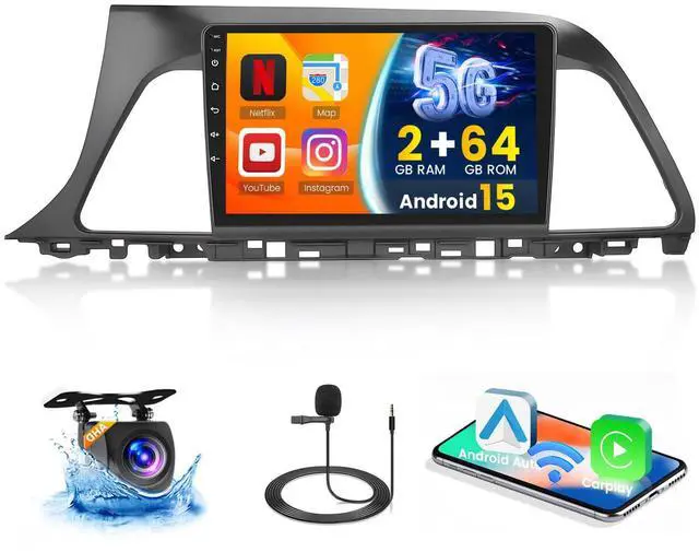 Main image of 64G 9'' Android 15 Car Stereo for Hyundai Sonata 2015-2017 | IPS Touchscreen Wireless Carplay Android Auto Mirror Link 5G WiFi GPS Bluetooth SWC FM EQ Backup Cam Mic
