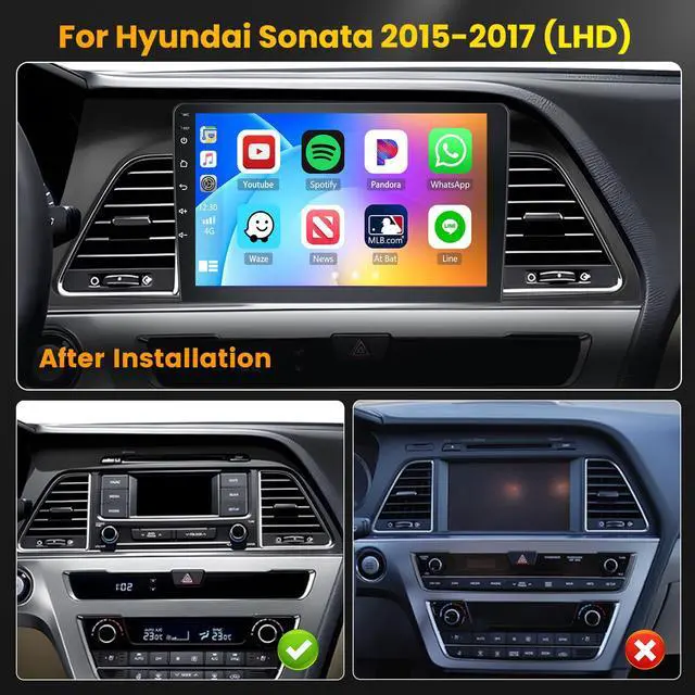 Alt view image 2 of 6 - 64G 9'' Android 15 Car Stereo for Hyundai Sonata 2015-2017 | IPS Touchscreen Wireless Carplay Android Auto Mirror Link 5G WiFi GPS Bluetooth SWC FM EQ Backup Cam Mic