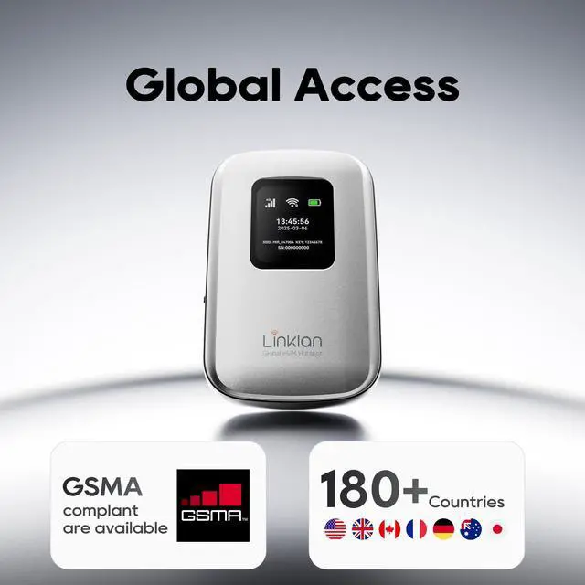 Alt view image 2 of 6 - Portable Mobile HotspoteSIM Global WiFi Hotspot,No SIM Card/Contract Needed, 16Devices,180+ Countries, Compact Wireless Router for International Trips & BusinessFree 5GB US Data for 15 Days