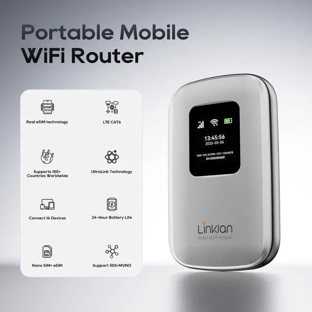Alt view image 5 of 6 - Portable Mobile HotspoteSIM Global WiFi Hotspot,No SIM Card/Contract Needed, 16Devices,180+ Countries, Compact Wireless Router for International Trips & BusinessFree 5GB US Data for 15 Days