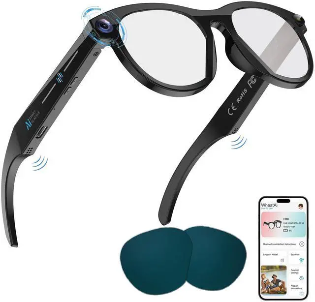 Main image of AI Smart Glasses with Camera, 2K Video, Translation, Object Recognize, Black
