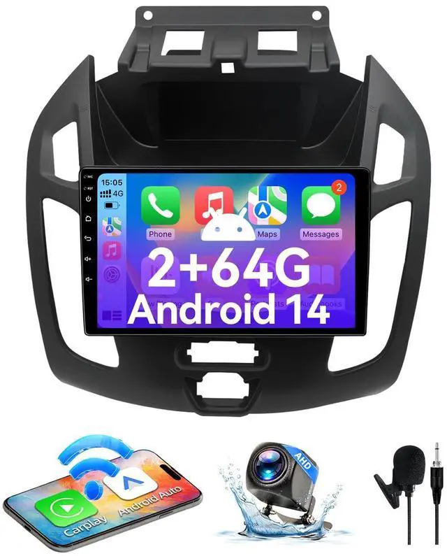 Main image of Android 14 Car Radio Compatible with Ford Transit Connect 2014-2018,Touchscreen Car Stereo with Wireless Carplay Android Auto,FM,Multimedia Receiver with GPS Bluetooth & Backup Camera(9 Inch