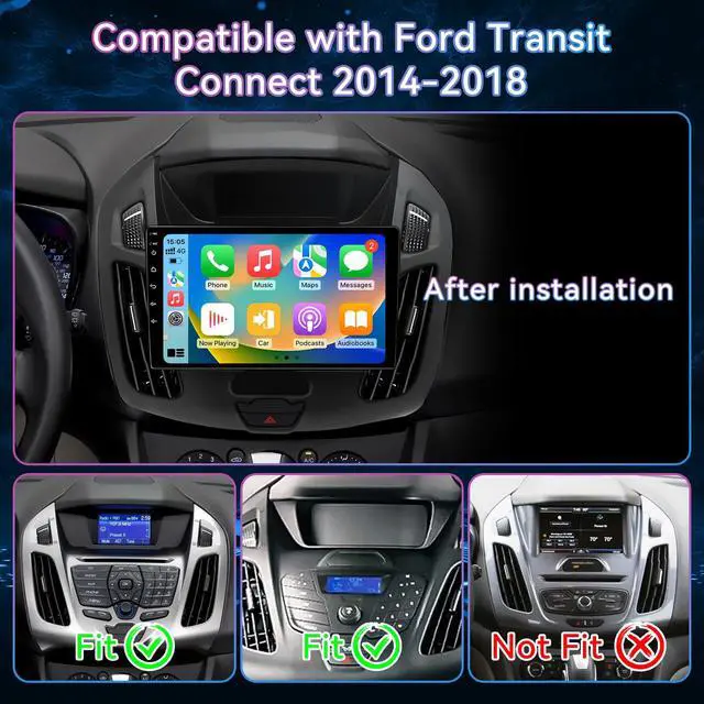 Alt view image 3 of 6 - Android 14 Car Radio Compatible with Ford Transit Connect 2014-2018,Touchscreen Car Stereo with Wireless Carplay Android Auto,FM,Multimedia Receiver with GPS Bluetooth & Backup Camera(9 Inch