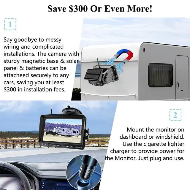 Alt view image 3 of 6 - Magnetic Wireless Backup Camera, Add-on or Replacement Camera for VN003 VN007 Only, 15000mAh Rechargeable Battery Solar Back up Camera for Car RV Truck Trailer