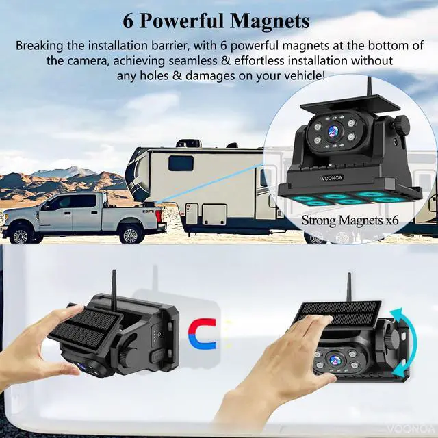 Alt view image 5 of 6 - Magnetic Wireless Backup Camera, Add-on or Replacement Camera for VN003 VN007 Only, 15000mAh Rechargeable Battery Solar Back up Camera for Car RV Truck Trailer