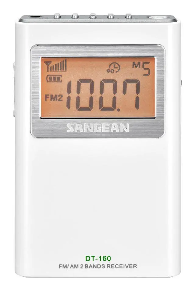 Alt view image 2 of 5 - DT-160 AM/FM Stereo Pocket Radio with up to 100 Operating Hours on 2 AA Batteries (White)