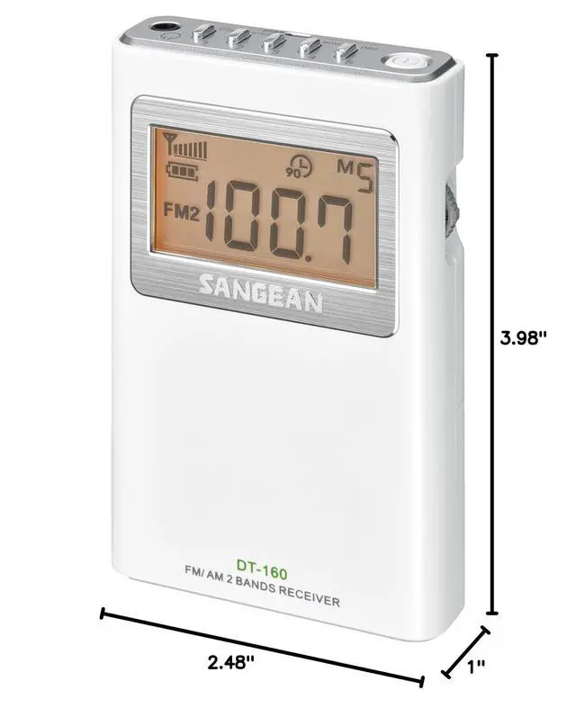 Alt view image 5 of 5 - DT-160 AM/FM Stereo Pocket Radio with up to 100 Operating Hours on 2 AA Batteries (White)
