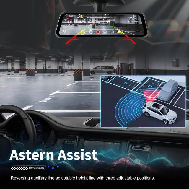 Alt view image 6 of 6 - 4K Mirror Dash Cam Front and Rear, WiFi Rear View Mirror Camera, 9.66" Full Touch Screen, Dash Camera for Cars, Night Vision, G-Sensor, Loop Recording, Reverse Assist