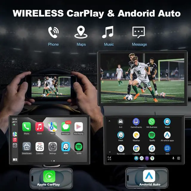 Alt view image 3 of 6 - 9'' Wireless CarPlay Screen for Car, Apple Car Play & Android Auto Car Stereo HD Touchscreen with 4K Dash Cam & 1080P Backup Camera, GPS Navigation & Mirror Link, for Most Vehicles