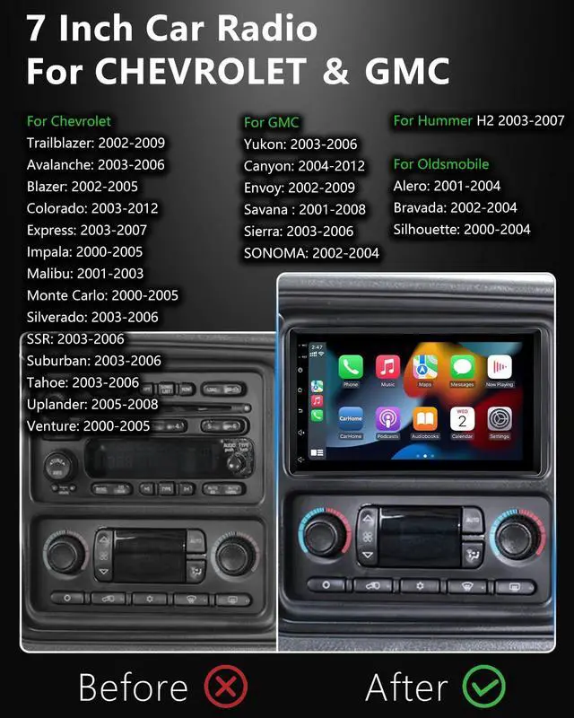 Alt view image 2 of 6 - Car Radio for Chevy Silverado Tahoe Colorado SSR (2003-2006) with CarPlay | For GMC Yukon Sierra/Hummer H2 (2003-2006), Support Android Auto Bluetooth WiFi Rearview Camera/Fit Bose System GPS CANbus