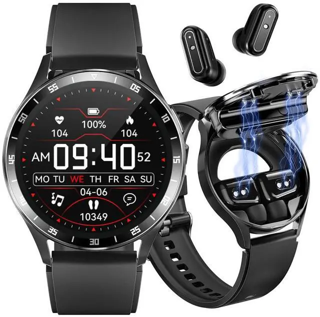 Main image of Smart Watch with Earbuds, 1.32 Inch Round Fitness Watch X10, 2 in 1 Bluetooth Watch with Step,Calories,Sleep Monitor,Heart Rate Blood Pressu-re Monitor for iOS & Android