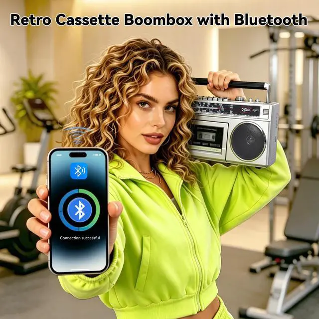 Alt view image 6 of 6 - Cassette Tape Player Boombox with Bluetooth and AM/FM/SW Radios | Retro Portable Boom Box, Stereo Speakers, Tape Recorder & USB MP3 Converter, Built-in MIC, DC/AC Powered