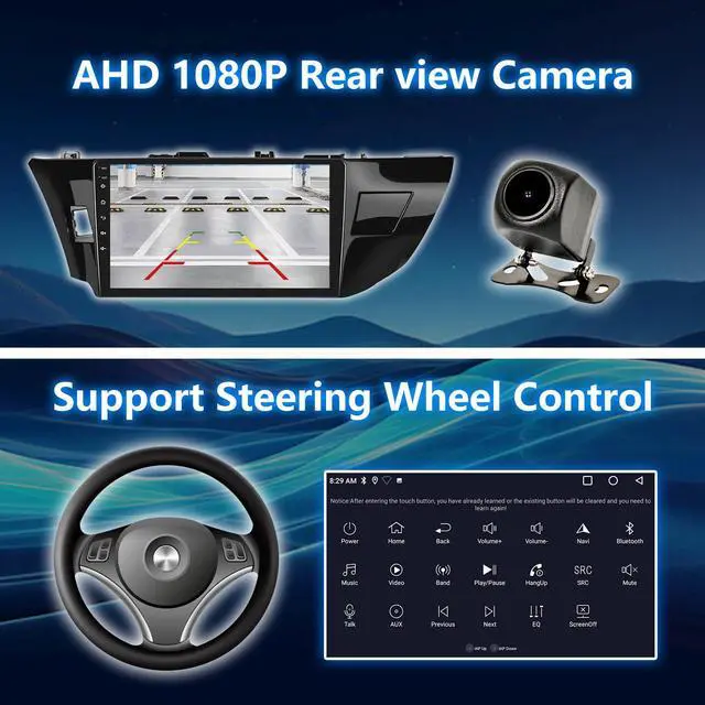 Alt view image 5 of 6 - Android 13 Car Stereo Radio 10 Inch for Toyota Corolla 2014-2016 | Wireless Carplay&Android Auto Head Uni Touchscreen Bluetooth Navigation,FM Radio,Mirror Link,Backup Camera