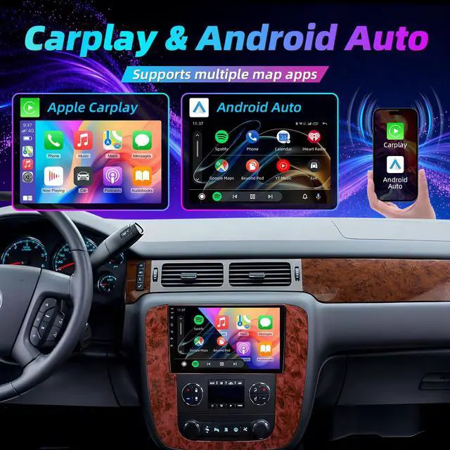 Alt view image 3 of 6 - Android 15 Upgrade Car Radio Stereo for Chevy Silverado Tahoe Suburban 2007-2013 GMC Yukon Sierra: 9.2" QLED HD Touchscreen - 5G WiFi Wireless Carplay/Android Auto 1080P Backup Camera GPS FM/RDS
