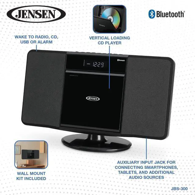 Alt view image 6 of 6 - JBS-300 Bluetooth Wall-Mountable Music System with CD Player and AM/FM Radio, JBS-230