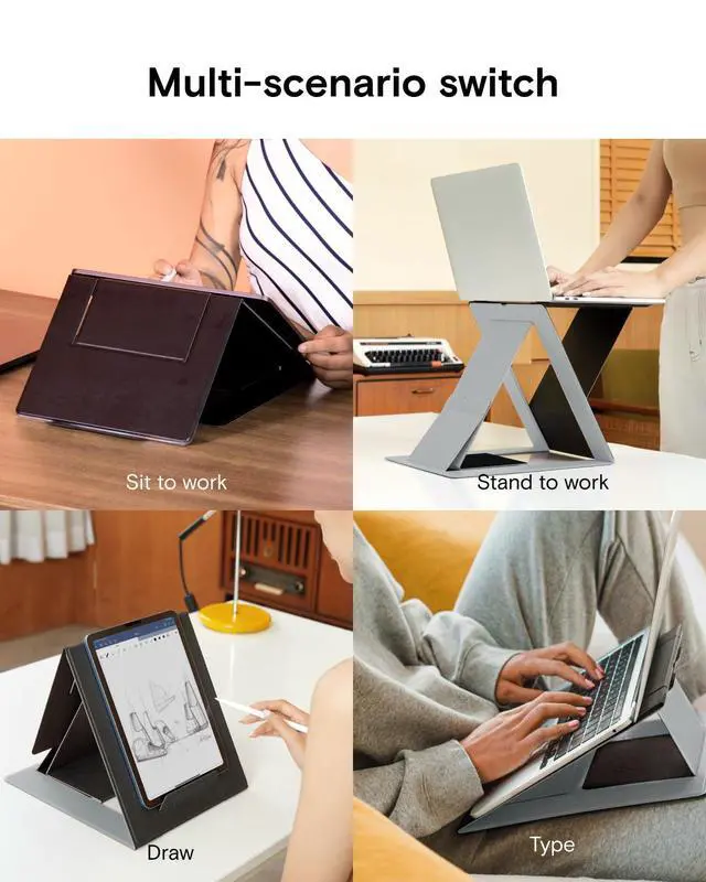 Alt view image 2 of 6 - Folding Laptop Stand Lap Desk, Portable & Mini Computer Stand Laptop Desk for Travel and Home Office, Ergonomic Design with Adjustable Viewing Angles, Lightweight Computer Cooling Riser, Gray