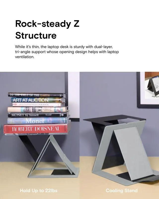 Alt view image 5 of 6 - Folding Laptop Stand Lap Desk, Portable & Mini Computer Stand Laptop Desk for Travel and Home Office, Ergonomic Design with Adjustable Viewing Angles, Lightweight Computer Cooling Riser, Gray