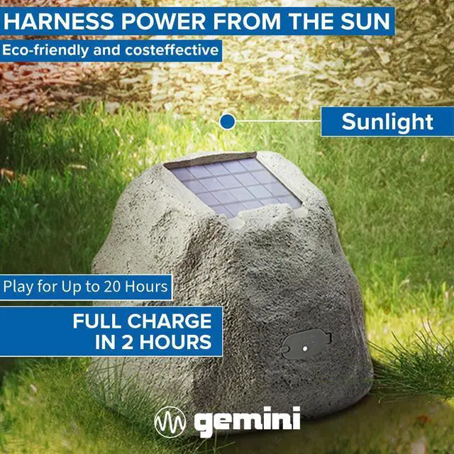 Alt view image 2 of 6 - Solar Rock Speakers, Pair, Weather-Resistant (GHRK-500LTMS-PR) | Solar outdoor rock speakers, pair - weatherproof - Bluetooth, multi-link - natural rock look