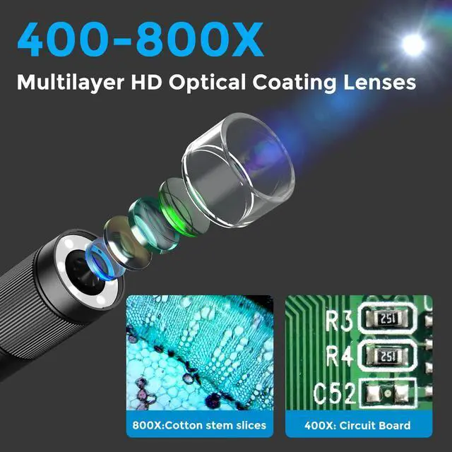Alt view image 3 of 6 - 800X Handheld Digital Microscope with 2 LCD Screen, Pocket Portable Microscope for Kids with Adjustable LED Lights, Coins Microscopes Magnifier Camera, USB to PC (SD Card Not Included)