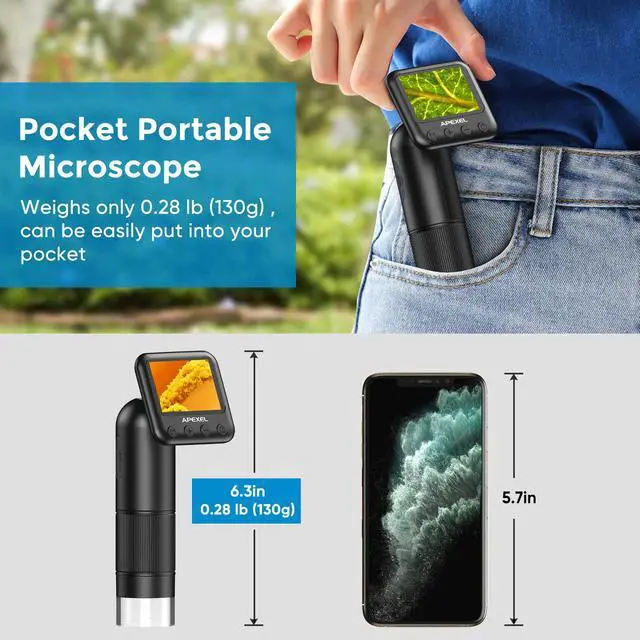 Alt view image 4 of 6 - 800X Handheld Digital Microscope with 2 LCD Screen, Pocket Portable Microscope for Kids with Adjustable LED Lights, Coins Microscopes Magnifier Camera, USB to PC (SD Card Not Included)