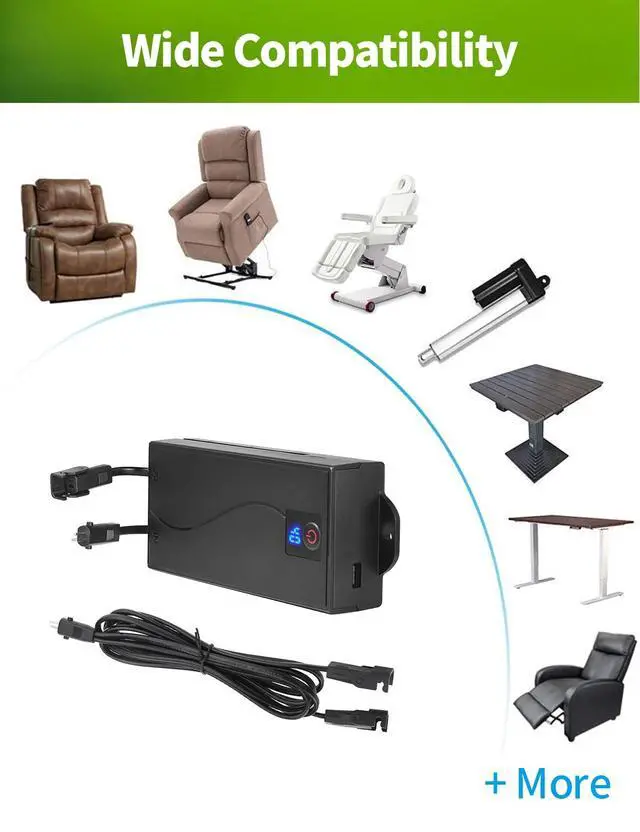 Alt view image 3 of 6 - Battery Pack for Reclining Furniture, 2500mAh Universal Wireless Power Recliner Battery Rechargeable with 2-Pin Electric Cord for Electric Recliner, Lift Chairs, Sofas