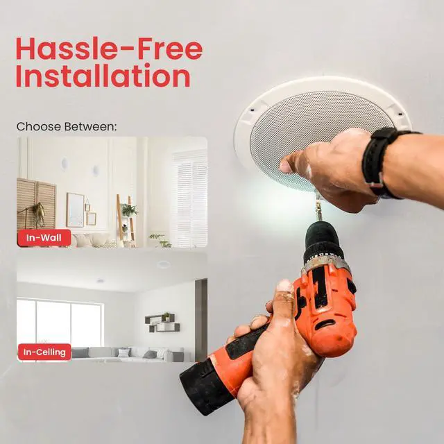 Alt view image 4 of 6 - 6.5" in-Ceiling in-Wall Speakers Pair - 2-Way Hi-Fi Flush Mount Speaker Set w/Magnetic Grills, 300W Max, 8 Ohm, 70Hz-22kHz, 7.9" Cutout - PDIC68FG