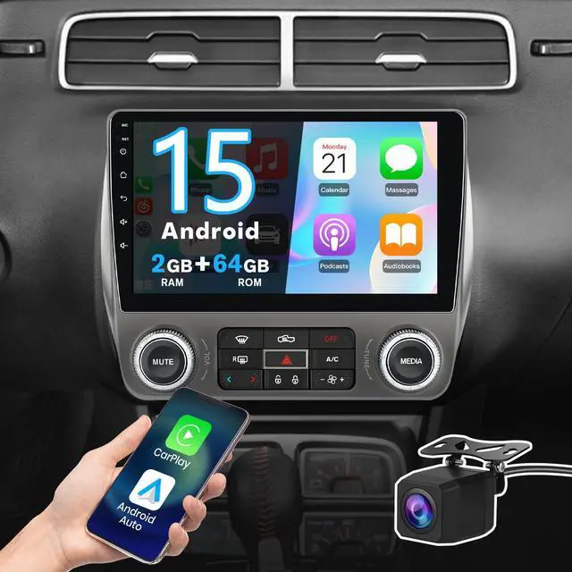 Main image of Car Radio Stereo for Chevy Camaro 2010-2015 CarPlay Android Auto | 9" Android 15 Stereo Support WiFi Bluetooth GPS BT DSP SWC Wireless CarPlay Android Auto Reverse with HD Camera 2GB+64GB