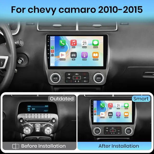 Alt view image 2 of 6 - Car Radio Stereo for Chevy Camaro 2010-2015 CarPlay Android Auto | 9" Android 15 Stereo Support WiFi Bluetooth GPS BT DSP SWC Wireless CarPlay Android Auto Reverse with HD Camera 2GB+64GB