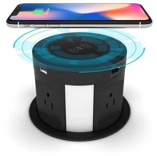 Main image of Automatic Pop Up Outlet Surge Protector Retractable Hidden Recessed Power Strip Power Socket with Wireless Charger USB Charging Station, 4US Plug+2USB+1RJ45 Port+1HDMI Port for Ofiice Conference