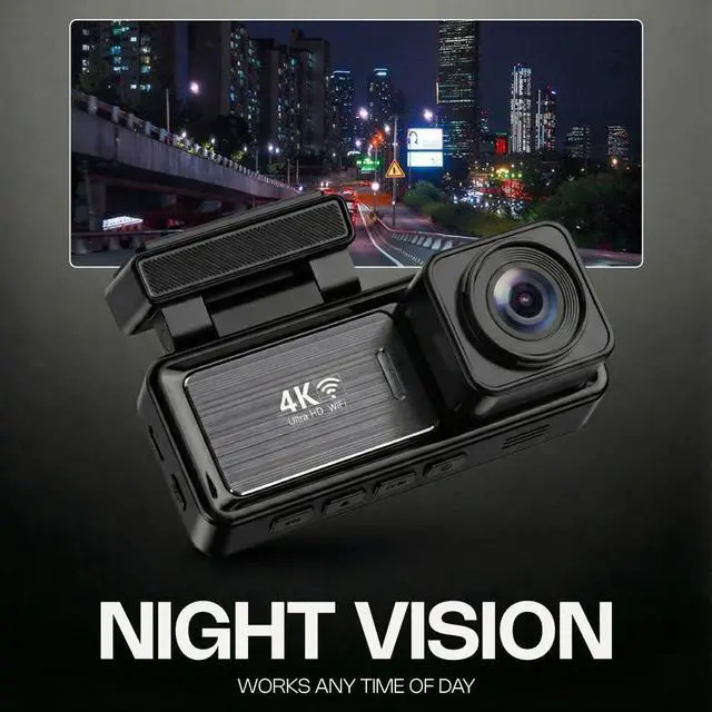 Alt view image 4 of 6 - 4K Dual Dash Cam Front and Rear UHD 2160P & 1080P Car Camera with WiFi, 60FPS, 64GB SD Card Included, Night Vision, Parking Mode, G-Sensor, Loop Recording, 170° Dash Camera for Cars Trucks RV