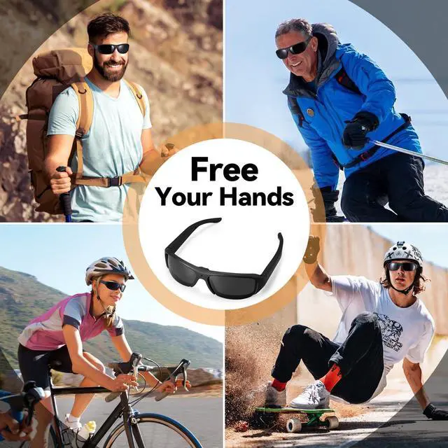 Alt view image 6 of 6 - Smart Video 1080p Camera Glasses for Men - Outdoor HD UV Protective Polarized Lenses Recording Sunglasses for Cycling Sports, Traveling, Driving (Include 32G Memory Card)