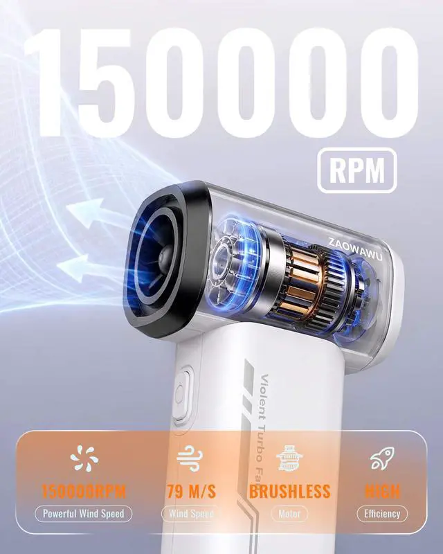 Alt view image 2 of 6 - Electric Air Duster 150000 RPM Rechargeable Mini Blower with 4 Nozzles | 2H Fast Charge, Canned Air Alternative, 6000mAh Battery, 120min Runtime, 3 Speeds, PC Cleaning Kit, 0.63lb Handheld Blower