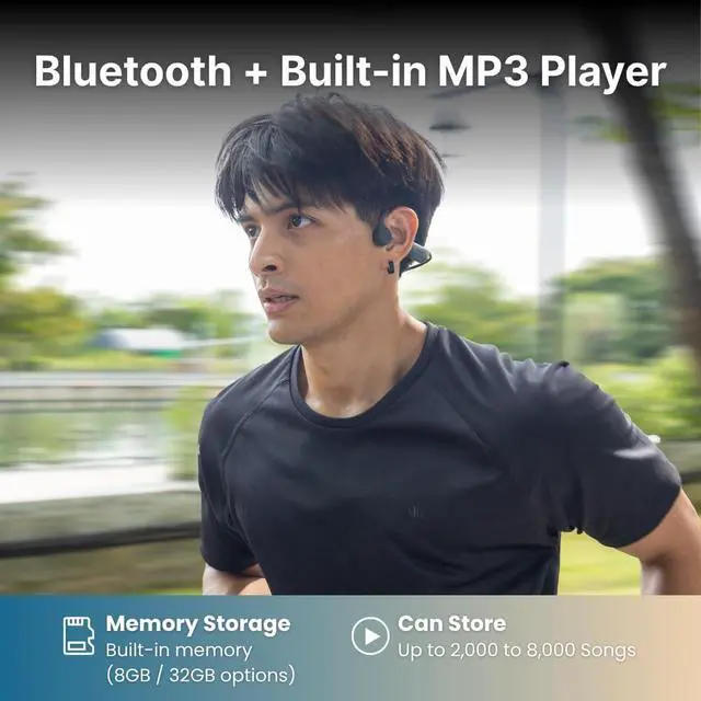 Alt view image 3 of 6 - 7Seven Bone Conduction Swimming Headphones, IP68 Waterproof, 32GB MP3 Player, Bluetooth 6.0, Multi-Point Pairing, Open Ear Sport Headphones with Mic for Swimming, Running, Cycling