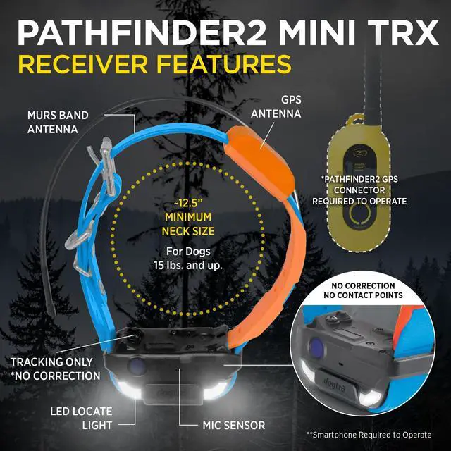 Alt view image 2 of 6 - Pathfinder 2 Mini TRX Additional Receiver Dog GPS Tracker LED Light Blue Collar SmartWatch Compatible Rechargeable Waterproof Free Offline Maps No Monthly Fee Smartphone Required