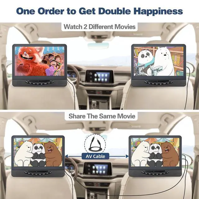 Alt view image 5 of 6 - 12.5 Inch Dual Screen Car DVD Player for Kids Backseat Entertainment | HDMI Input Supports Game Consoles & Phones, 1080P Headrest Monitors with Triple Power Supply for Road Trips