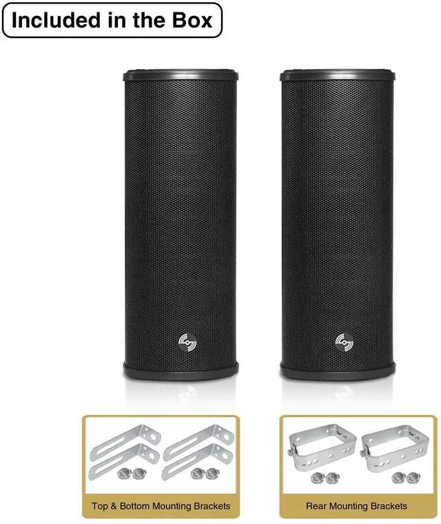 Alt view image 2 of 6 - Pair of 70V/100V Dual 5" Weather-Resistant Column Array Passive Speakers, with IP55-rated Aluminum Enclosure, for Home & Commercial Installations, Indoor & Outdoor, Black(TARVOS-CL25B-PAIR)
