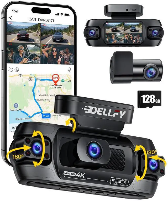Main image of 360° Dash Cam 4 Channel, 4K Front Rear and Inside Dash Camera | 5G Hz WiFi, GPS, 128GB SD Card Included, APP Control, 24/7 Parking Mode, 8 IR Night Vision Lights, G-Sensor