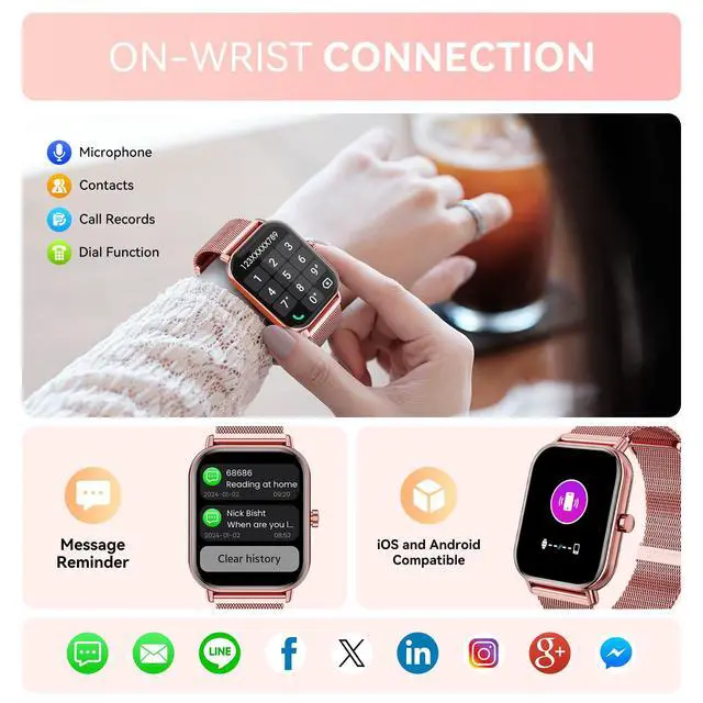 Alt view image 2 of 6 - Smart Watch for Women Men, Fitness Tracker Watch for Android Phones iPhone Compatible, 1.85" Smart Watches for Women Men, 110+ Sport Modes Smartwatch (2 Strap)
