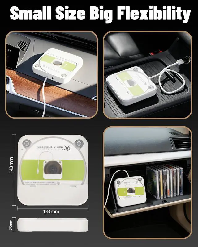 Alt view image 4 of 6 - Portable CD Player for Car, Plug and Play with USB/AUX Port | External CD Player Compatible with Car Stereo, Laptop, TV, Computer and Android 4.4 and Above Navigation(White)